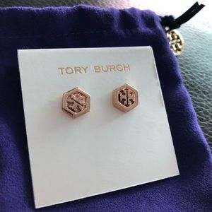 Tory Burch Rose Gold Hexagon Stud Earrings